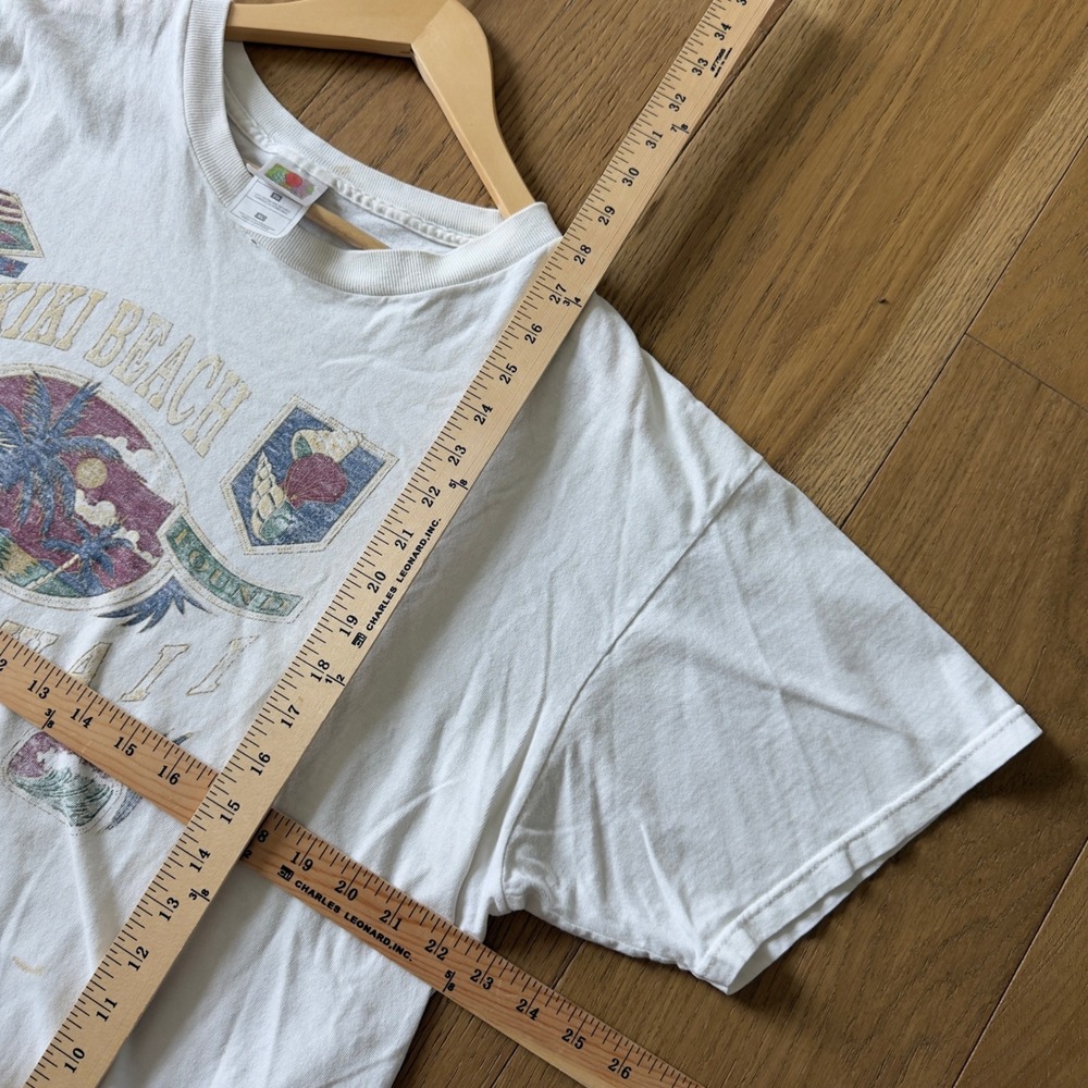 Mens Fruit of the Loom Waikiki Beach Hawaii Graphic T-Shirt XL White Vintage - Picture 4 of 6